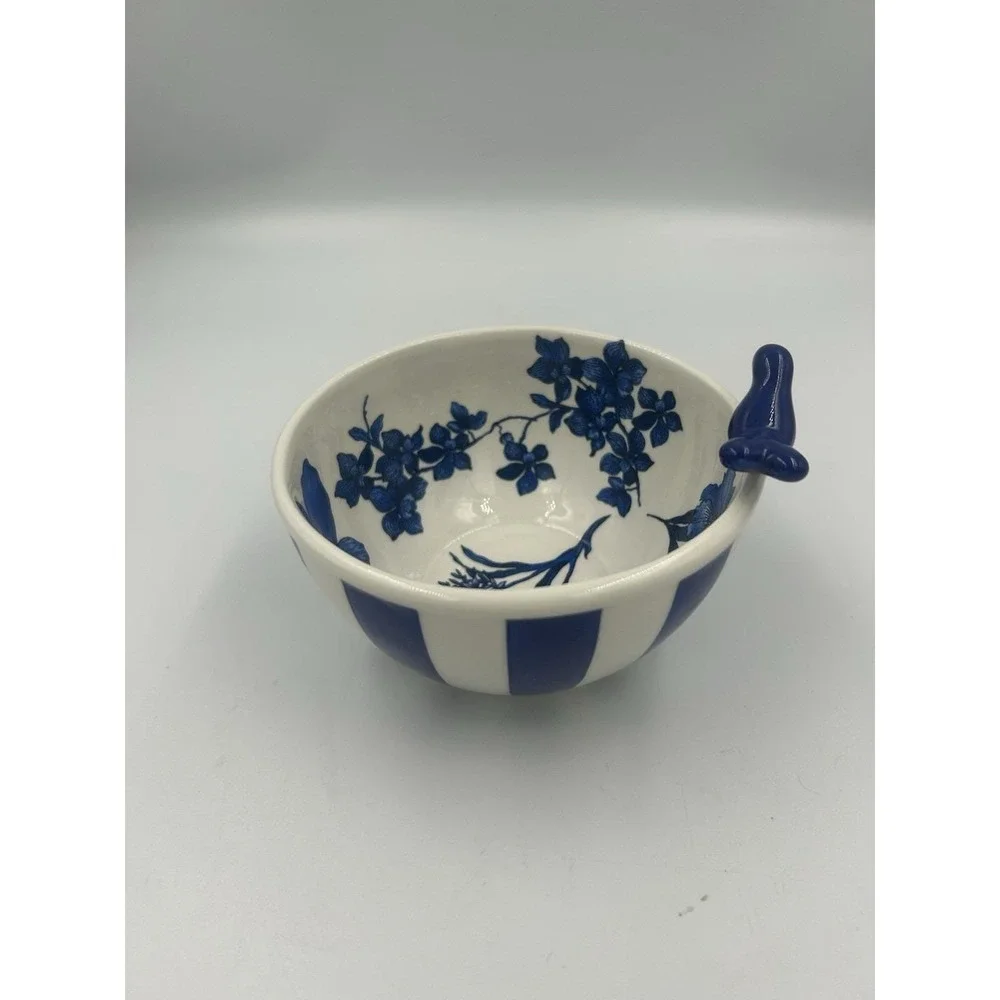 MacKenzie-Childs Blue & White Floral Pattern Round Ceramic Bowl
